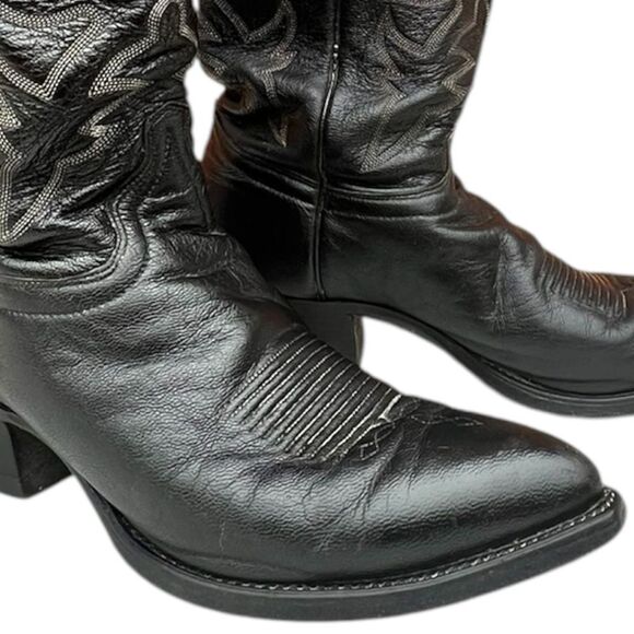 J. Chisholm D980 Black Leather Pointed Western Boots w/ Decorative Stitching 9.5 - Picture 4 of 13
